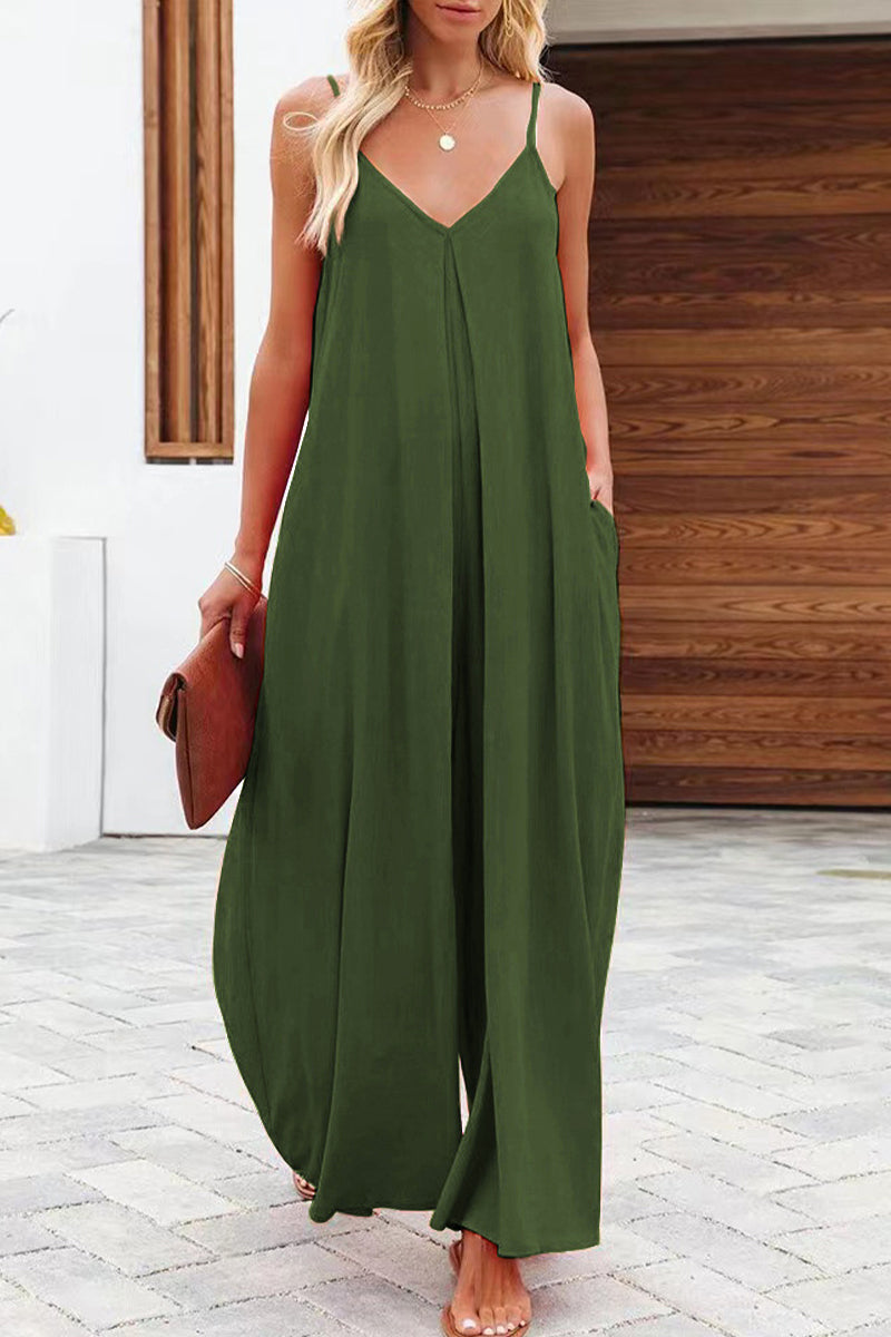 Casual monochrome V-hals losvallende jumpsuits (6 kleuren)