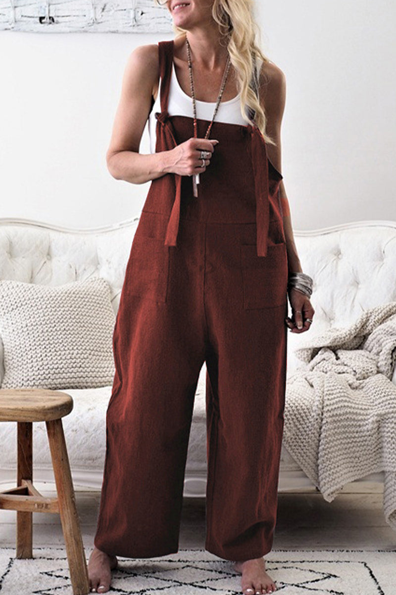 Casual effen maken oude patchwork vierkante kraag losse jumpsuits (5 kleuren)