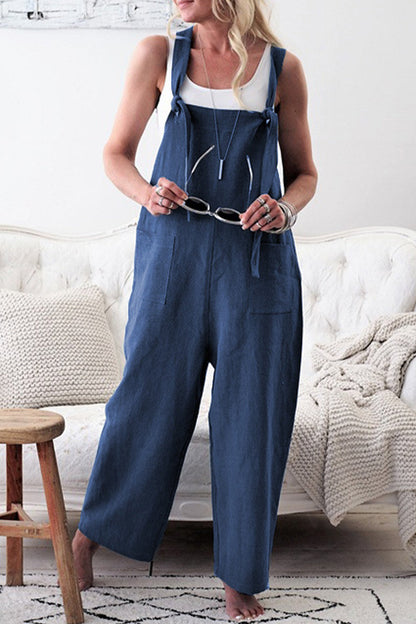 Casual effen maken oude patchwork vierkante kraag losse jumpsuits (5 kleuren)