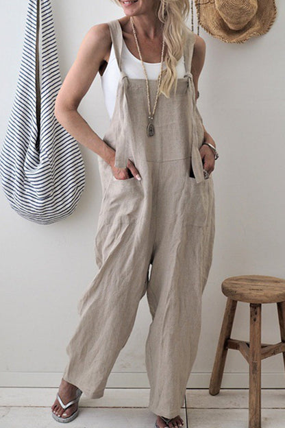 Casual effen maken oude patchwork vierkante kraag losse jumpsuits (5 kleuren)
