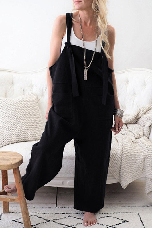 Casual effen maken oude patchwork vierkante kraag losse jumpsuits (5 kleuren)