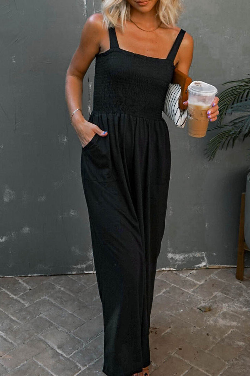 Casual Solid Patchwork Vierkante Kraag Losse Jumpsuits (6 kleuren)
