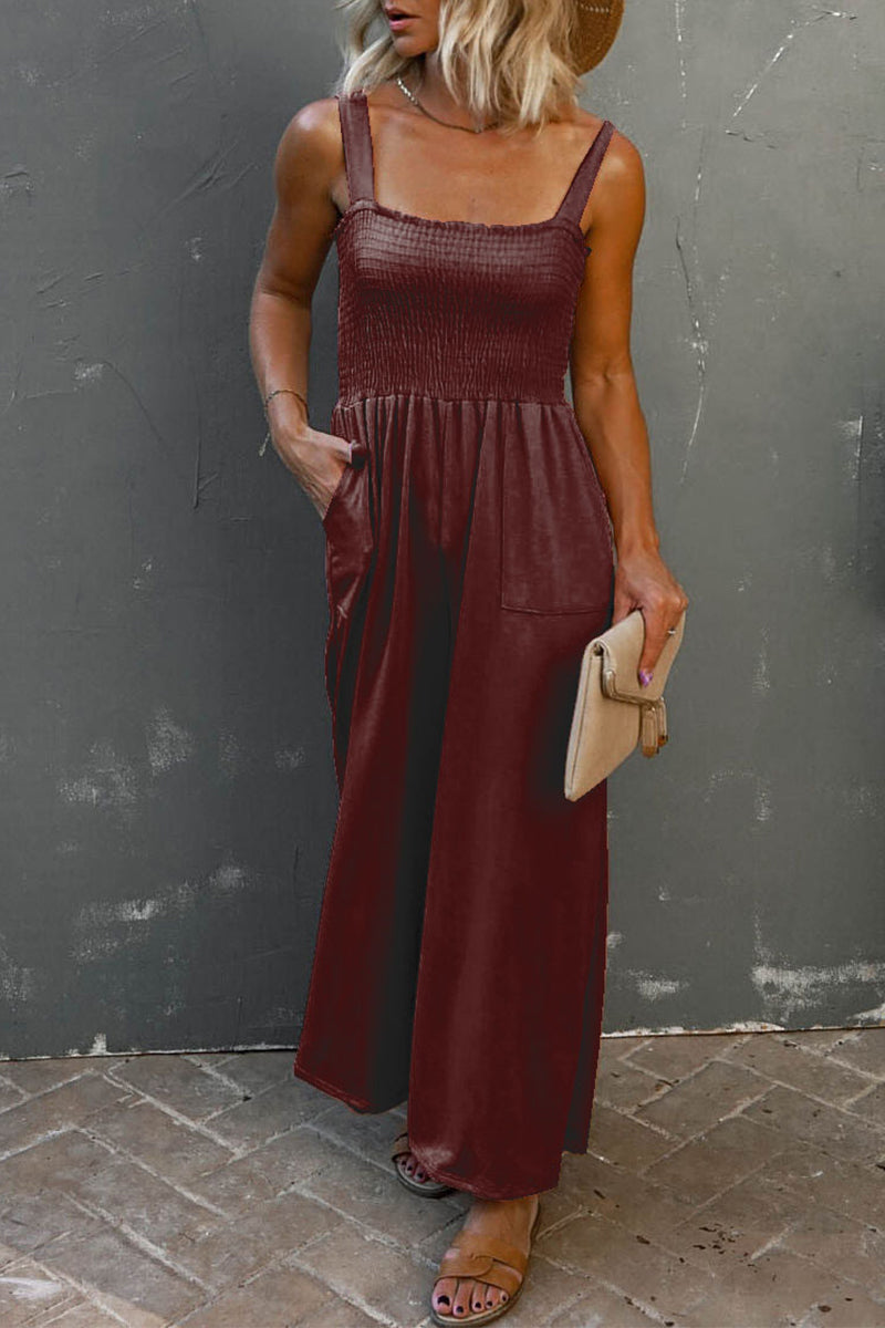 Casual Solid Patchwork Vierkante Kraag Losse Jumpsuits (6 kleuren)