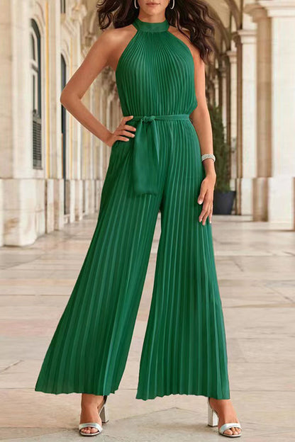 Simplicity Effen Frenulum Pleat Halter Los Jumpsuits (6 kleuren)