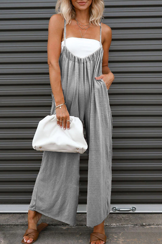 Casual-solid-colour Losvallende jumpsuits met een U-vormige taille
