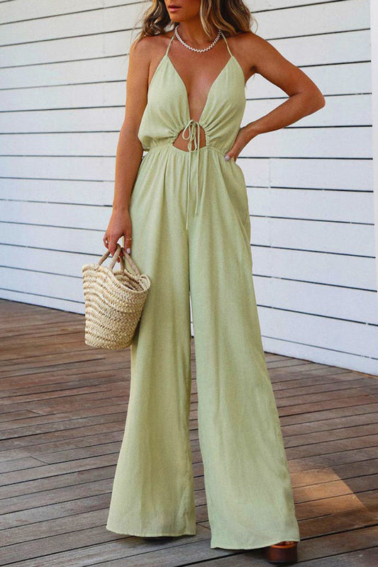 Casual effen rugloze V-hals regular jumpsuits (3 kleuren)