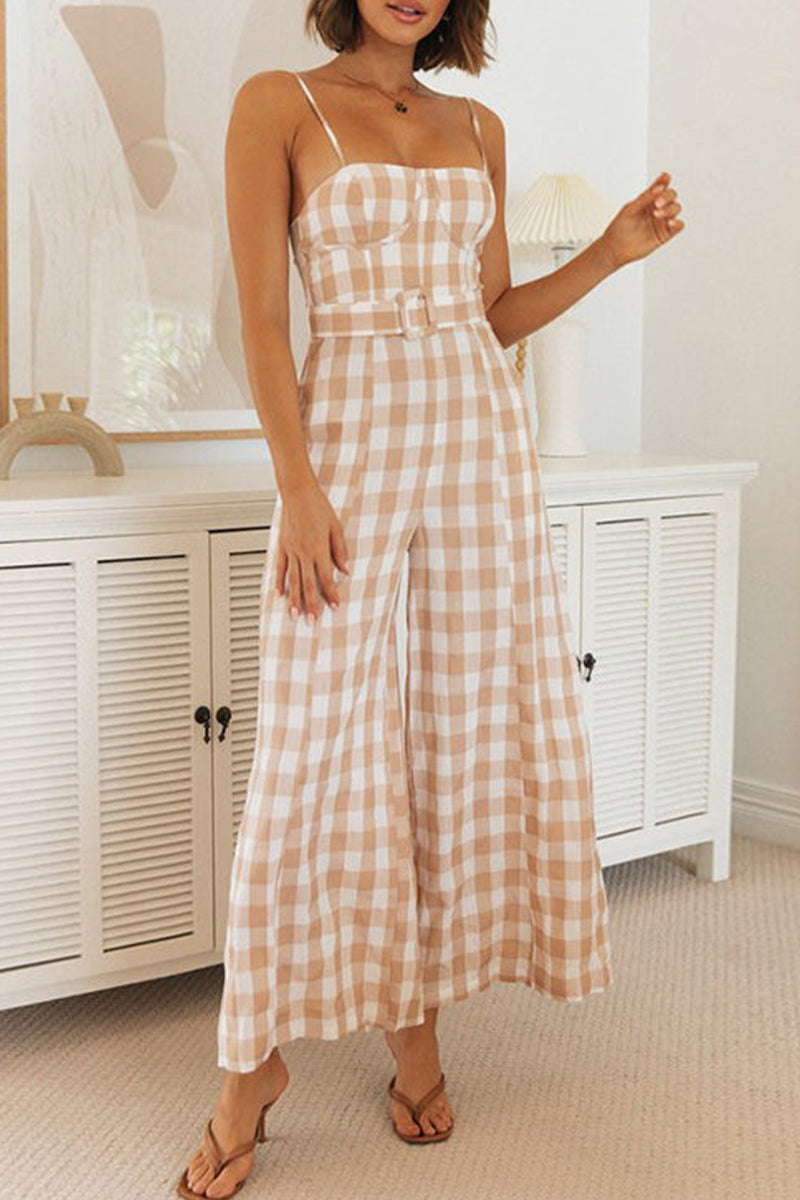 geruite jumpsuits met vierkante kraag