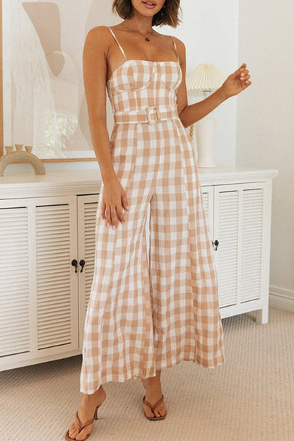 geruite jumpsuits met vierkante kraag