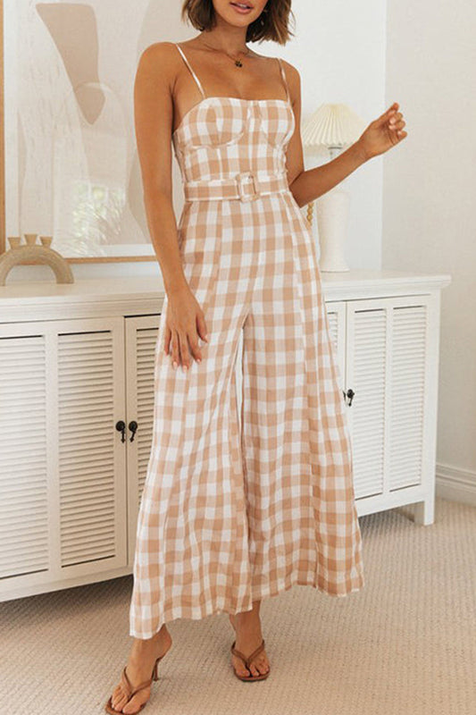 geruite jumpsuits met vierkante kraag