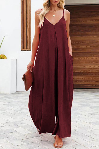 Casual monochrome V-hals losvallende jumpsuits (6 kleuren)