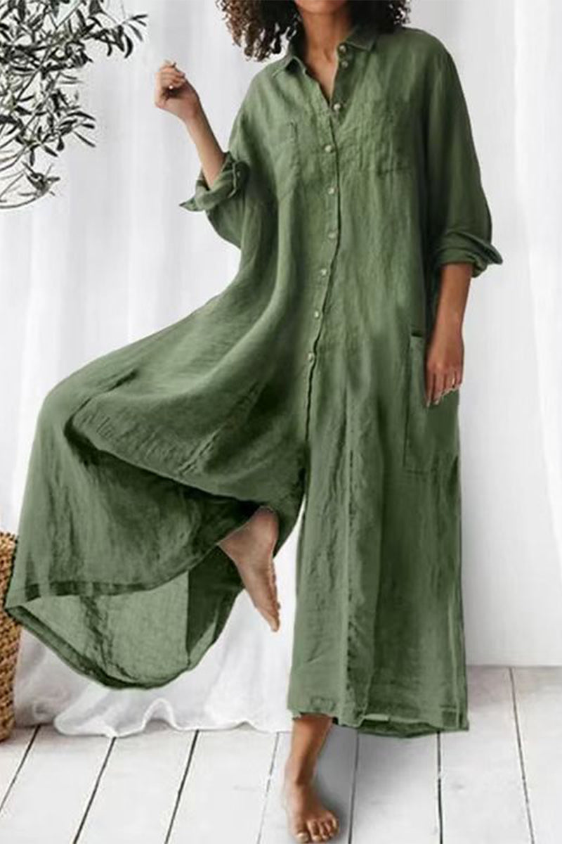 Holiday jumpsuits met vaste zakken en knopen en loose fit (3 kleuren)