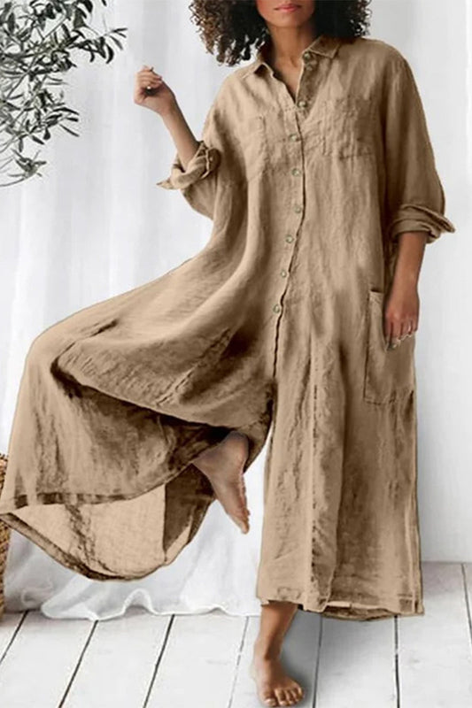 Holiday jumpsuits met vaste zakken en knopen en loose fit (3 kleuren)