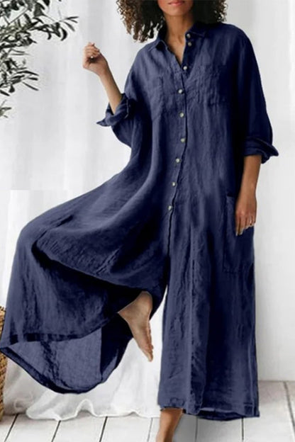 Holiday jumpsuits met vaste zakken en knopen en loose fit (3 kleuren)