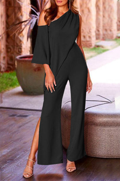 effen jumpsuits met losse kraag