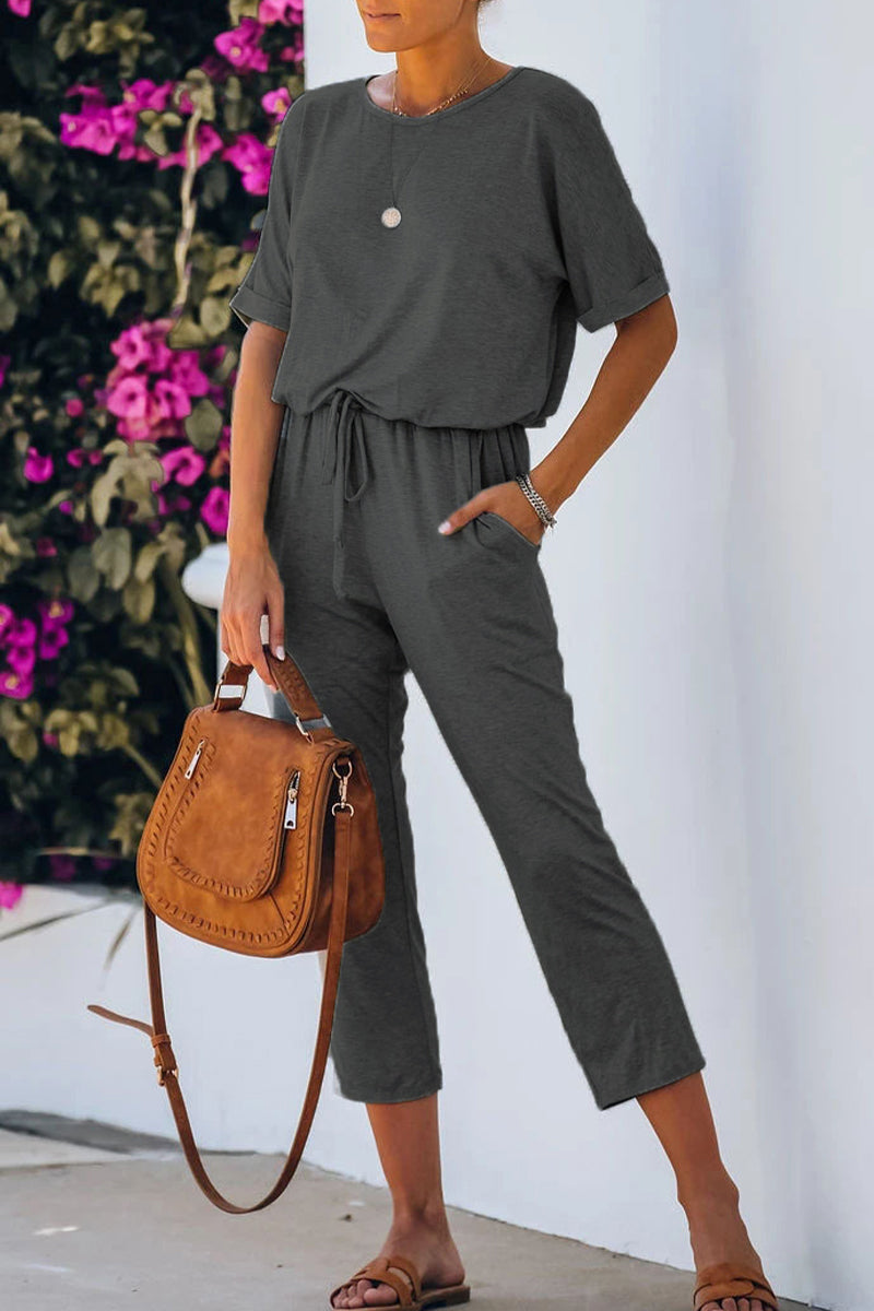 Casual eenvoud monochrome O-lijn jumpsuits (5 kleuren)