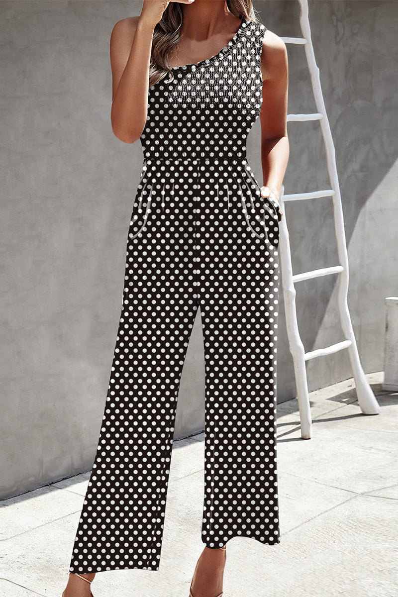 Casual Print Patchwork Zak Bias Kraag Losse Jumpsuits met patchwork print.