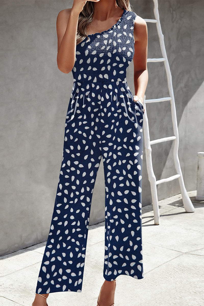 Casual Print Patchwork Zak Bias Kraag Losse Jumpsuits met patchwork print.