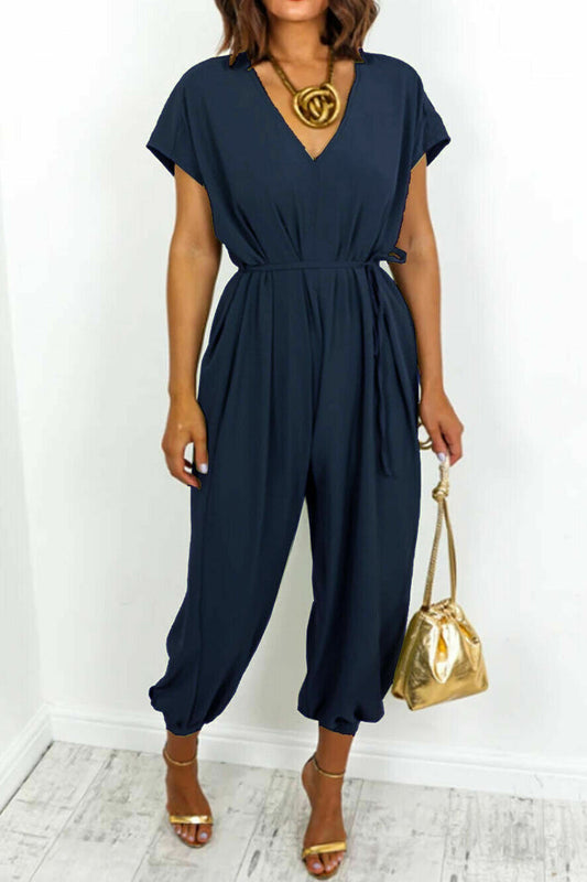 Casual Simplicity-solid-frill-in-neck-loose-jumpsuits (11 kleuren)