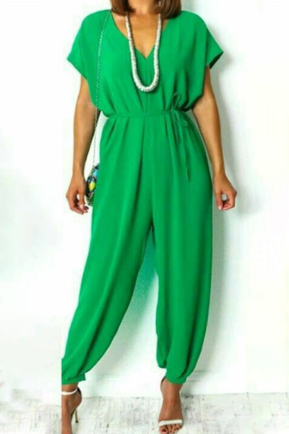Casual Simplicity-solid-frill-in-neck-loose-jumpsuits (11 kleuren)