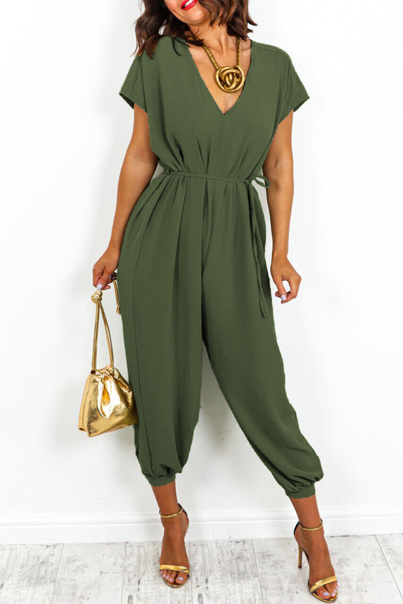Casual Simplicity-solid-frill-in-neck-loose-jumpsuits (11 kleuren)