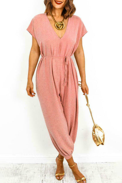 Casual Simplicity-solid-frill-in-neck-loose-jumpsuits (11 kleuren)