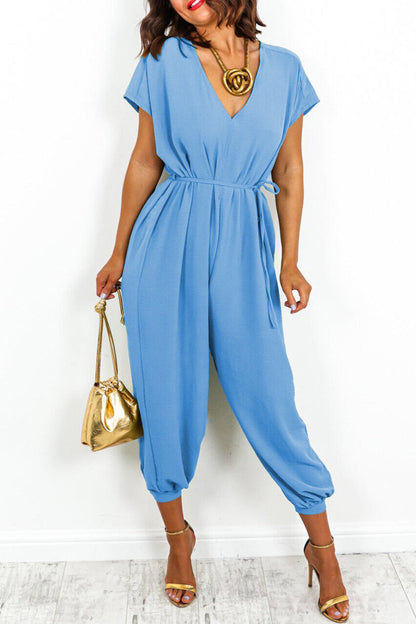 Casual Simplicity-solid-frill-in-neck-loose-jumpsuits (11 kleuren)