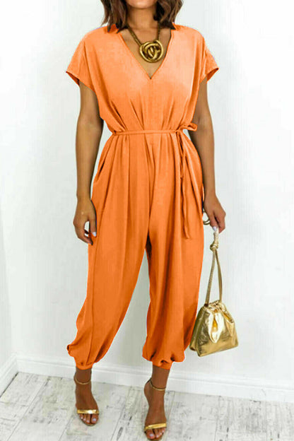 Casual Simplicity-solid-frill-in-neck-loose-jumpsuits (11 kleuren)