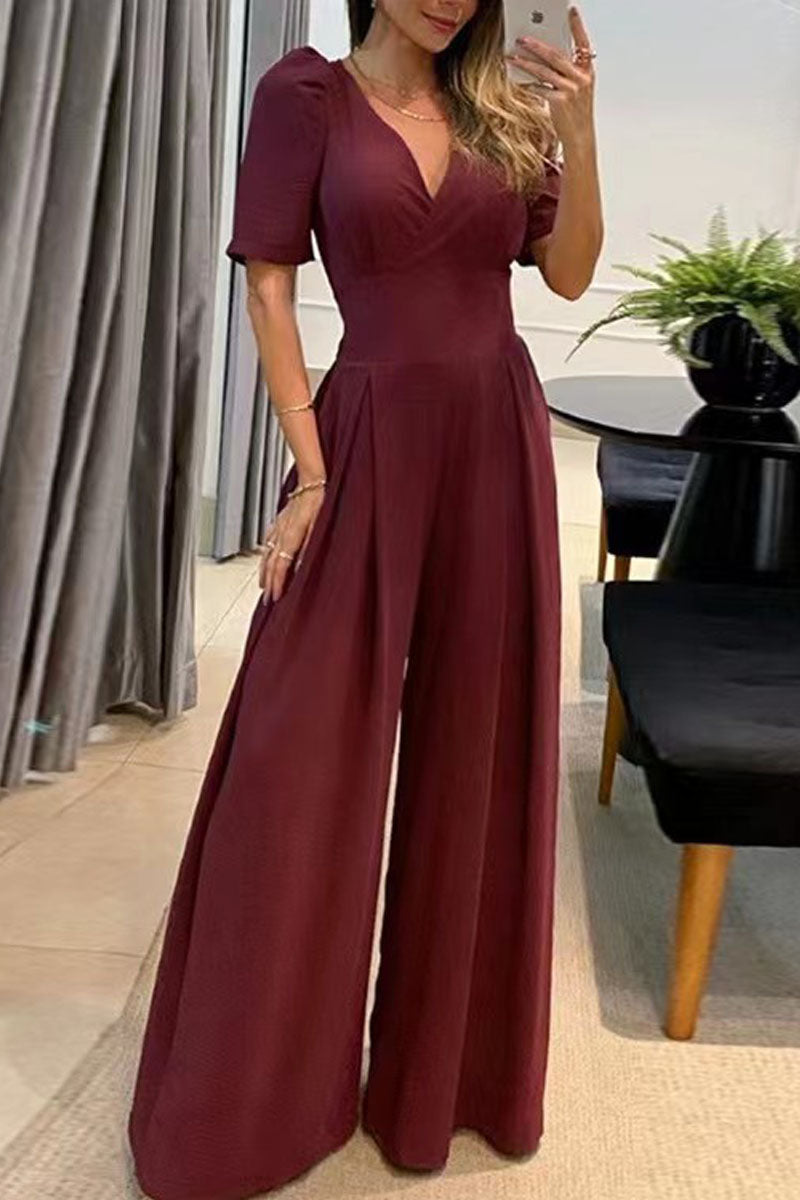 Casual Elegante Vaste Zak Frenulum V-hals Jumpsuit