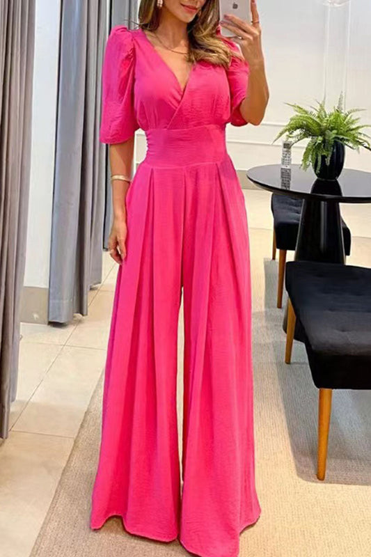 Casual Elegante Vaste Zak Frenulum V-hals Jumpsuit