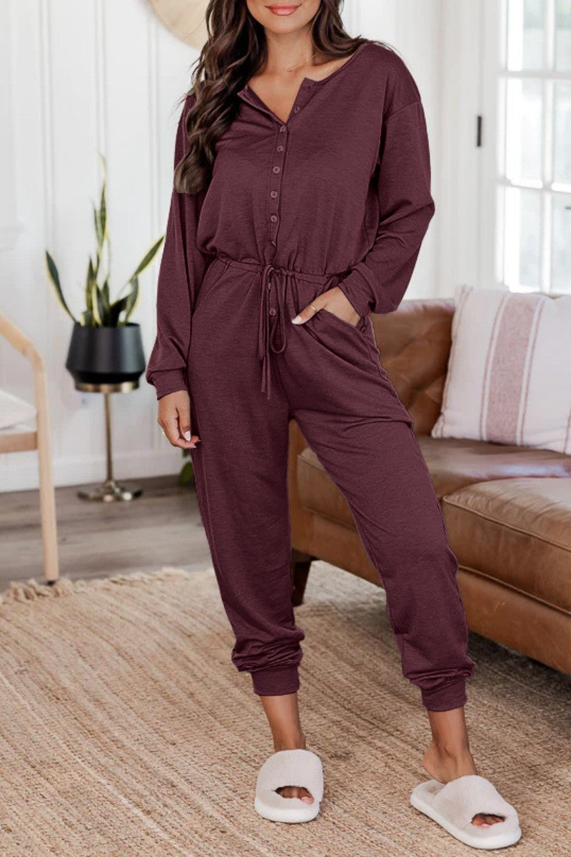 Casual effen patchwork V-hals regular jumpsuits