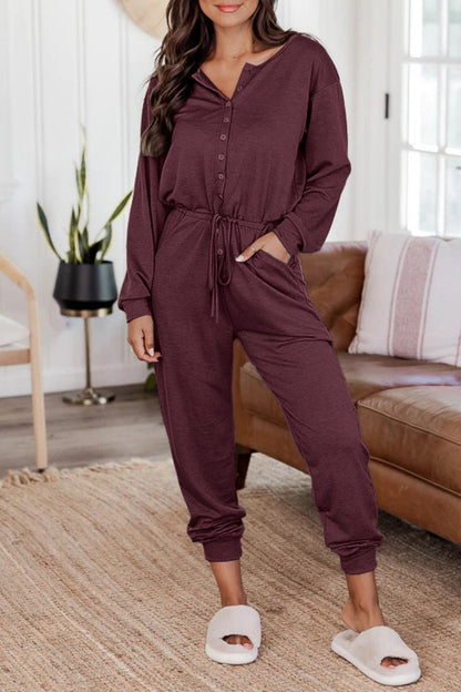 Casual effen patchwork V-hals regular jumpsuits