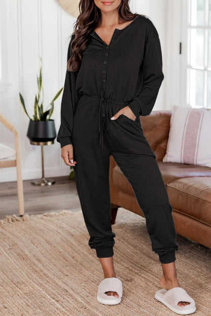 Casual effen patchwork V-hals regular jumpsuits