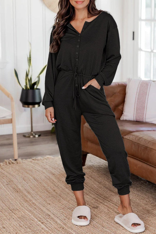 Casual effen patchwork V-hals regular jumpsuits
