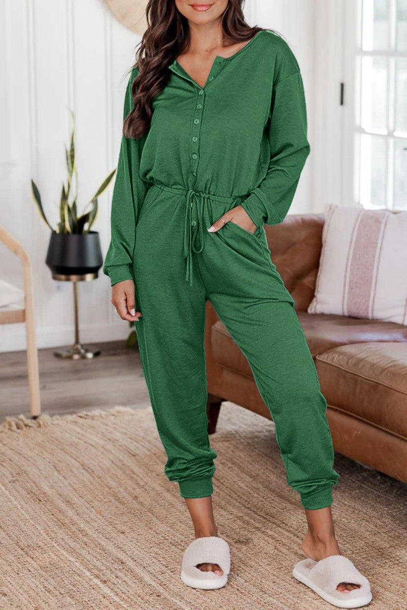 Casual effen patchwork V-hals regular jumpsuits
