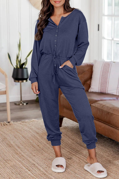 Casual effen patchwork V-hals regular jumpsuits