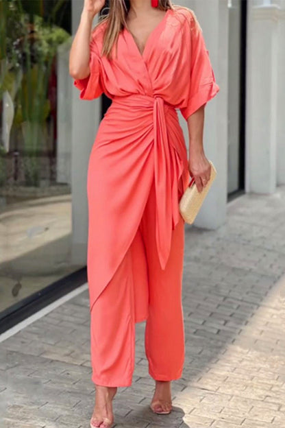 Casual effen V-hals regular jumpsuits (3 kleuren)