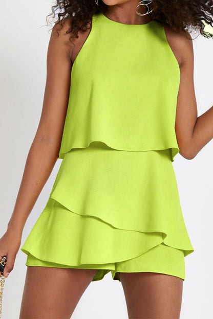 Casual effen kleur losvallende jumpsuits met O-hals (4 kleuren)