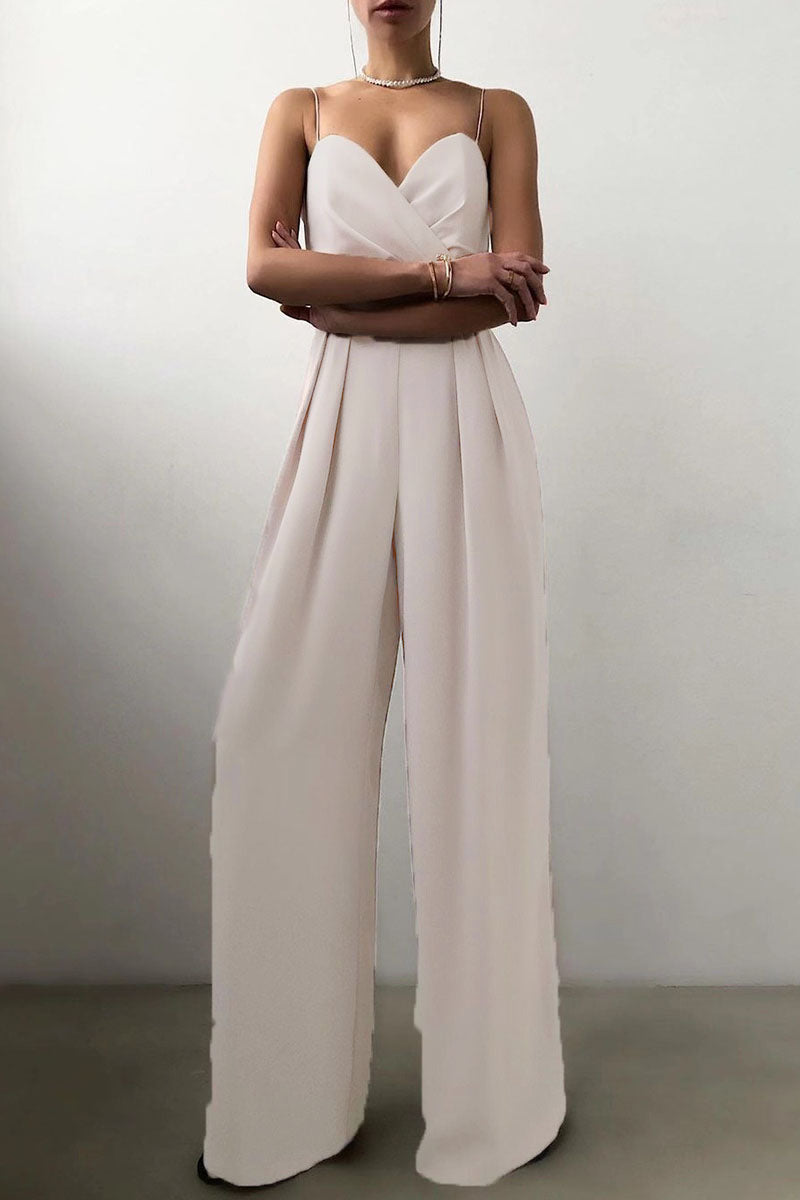 Fashion casual solid patchwork V-hals losse jumpsuits (6 kleuren)