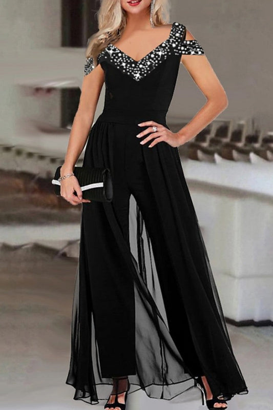 Casual-patchwork-jumpsuits met V-hals