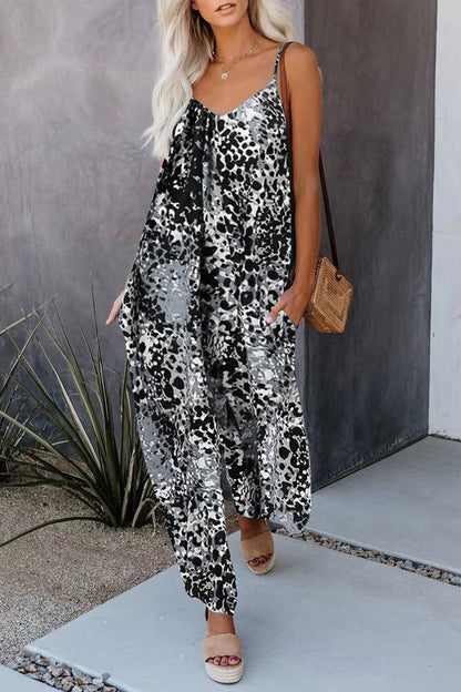 Casual Street Print Pocket V-hals Losjes vallende jumpsuits
