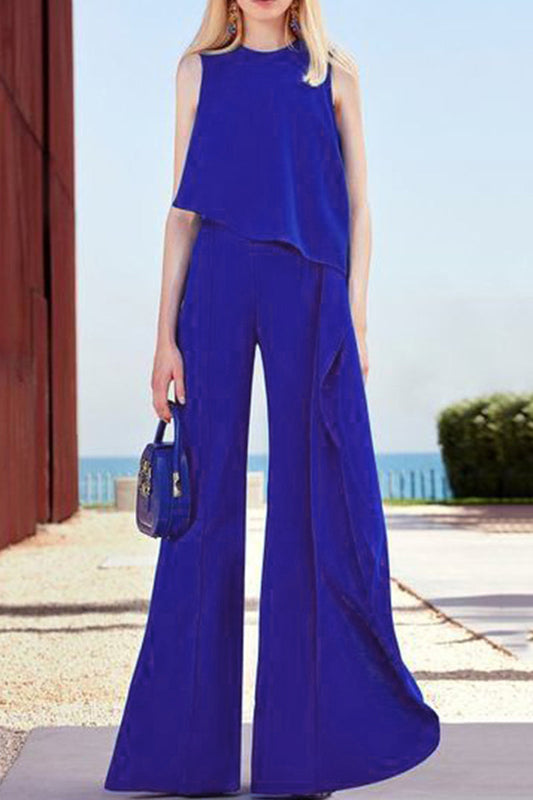 Casual Solid Patchwork O Neck Regelmatige Jumpsuits