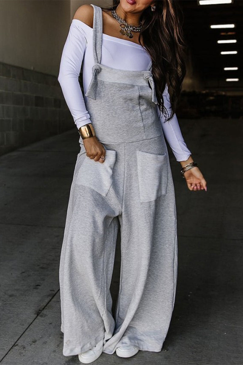 Casual jumpsuit in één kleur met zakken en losse pasvorm (6 kleuren)