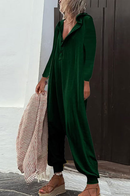 Casual Effen Knopen Kraag Los Jumpsuits (8 kleuren)