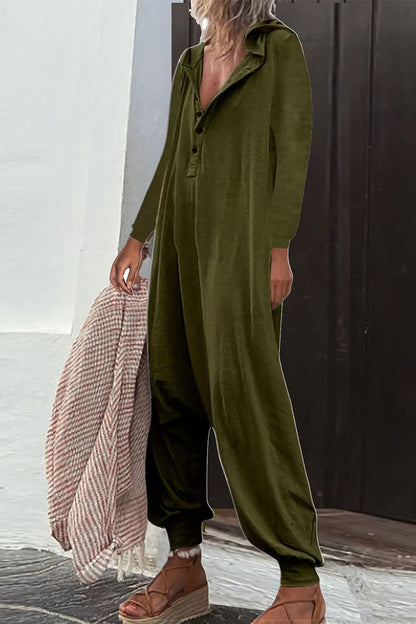 Casual Effen Knopen Kraag Los Jumpsuits (8 kleuren)