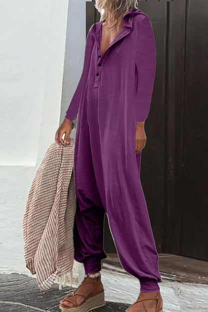 Casual Effen Knopen Kraag Los Jumpsuits (8 kleuren)