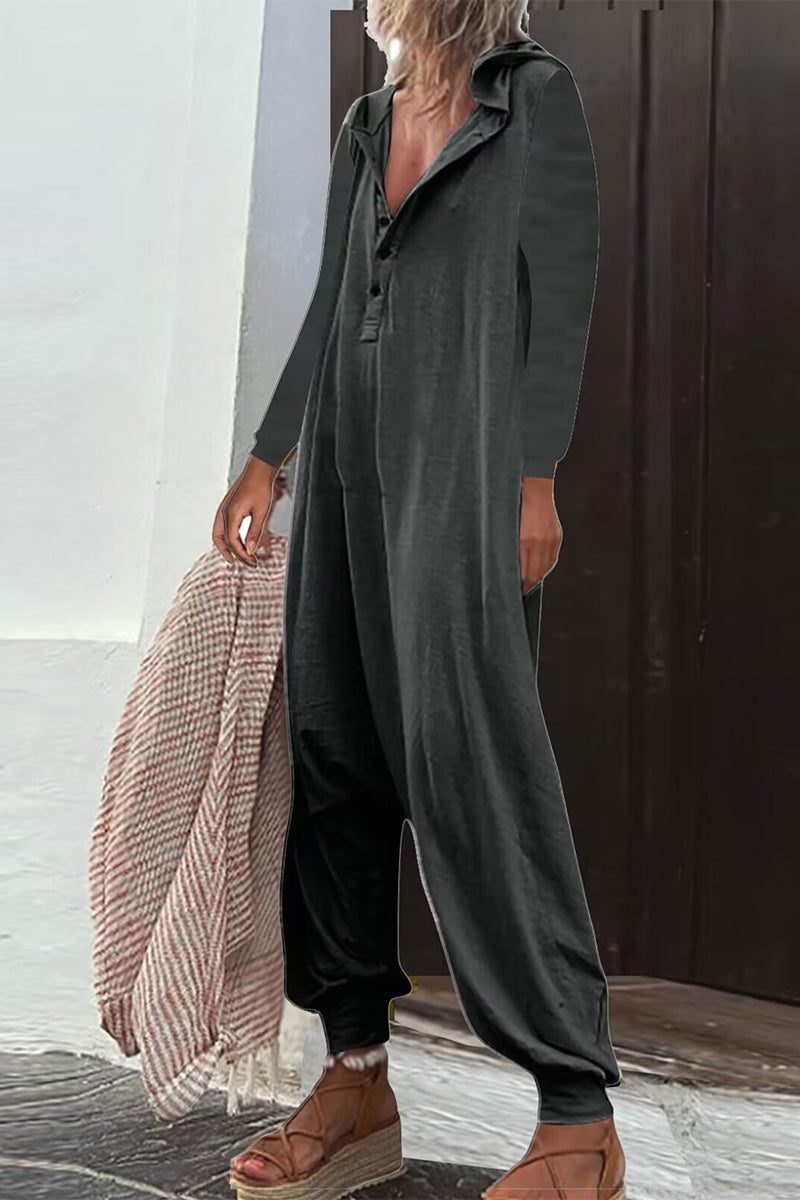 Casual Effen Knopen Kraag Los Jumpsuits (8 kleuren)
