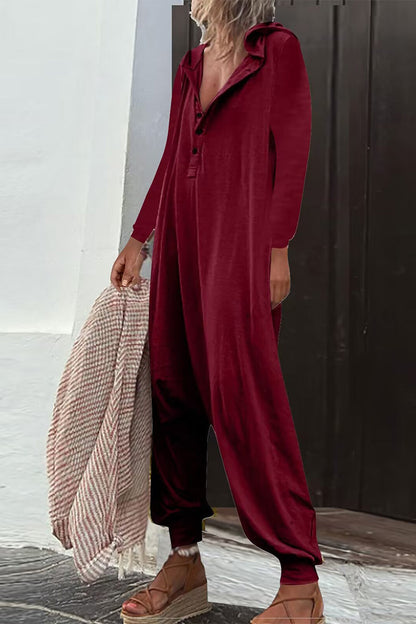 Casual Effen Knopen Kraag Los Jumpsuits (8 kleuren)