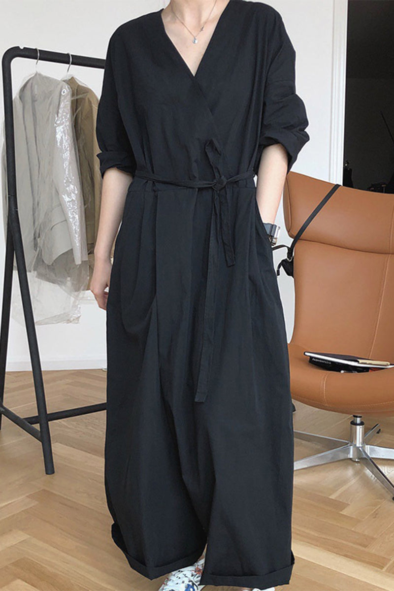 college jumpsuits met stevige kraag en losse V-hals