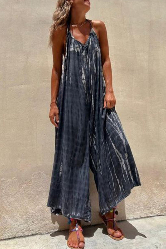 Casual Contrastbedrukte V-hals U-hals Losse Jumpsuits