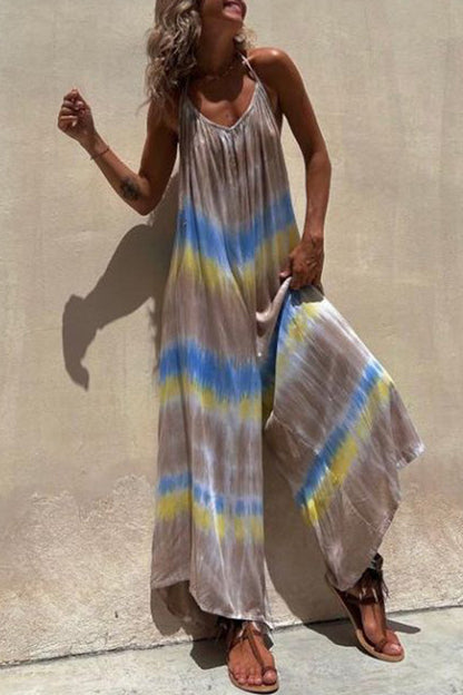 Casual Contrastbedrukte V-hals U-hals Losse Jumpsuits
